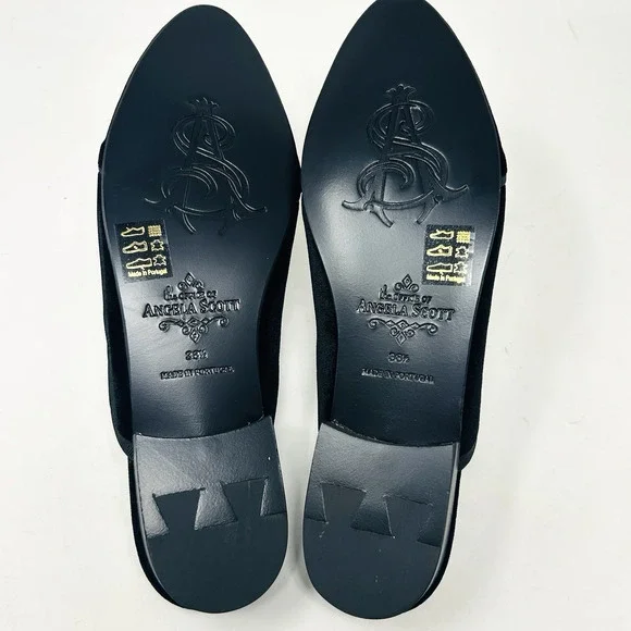 The Office of Angela Scott Adelaide Mule 38.5 Black Velvet Low Heel Wingtips NIB